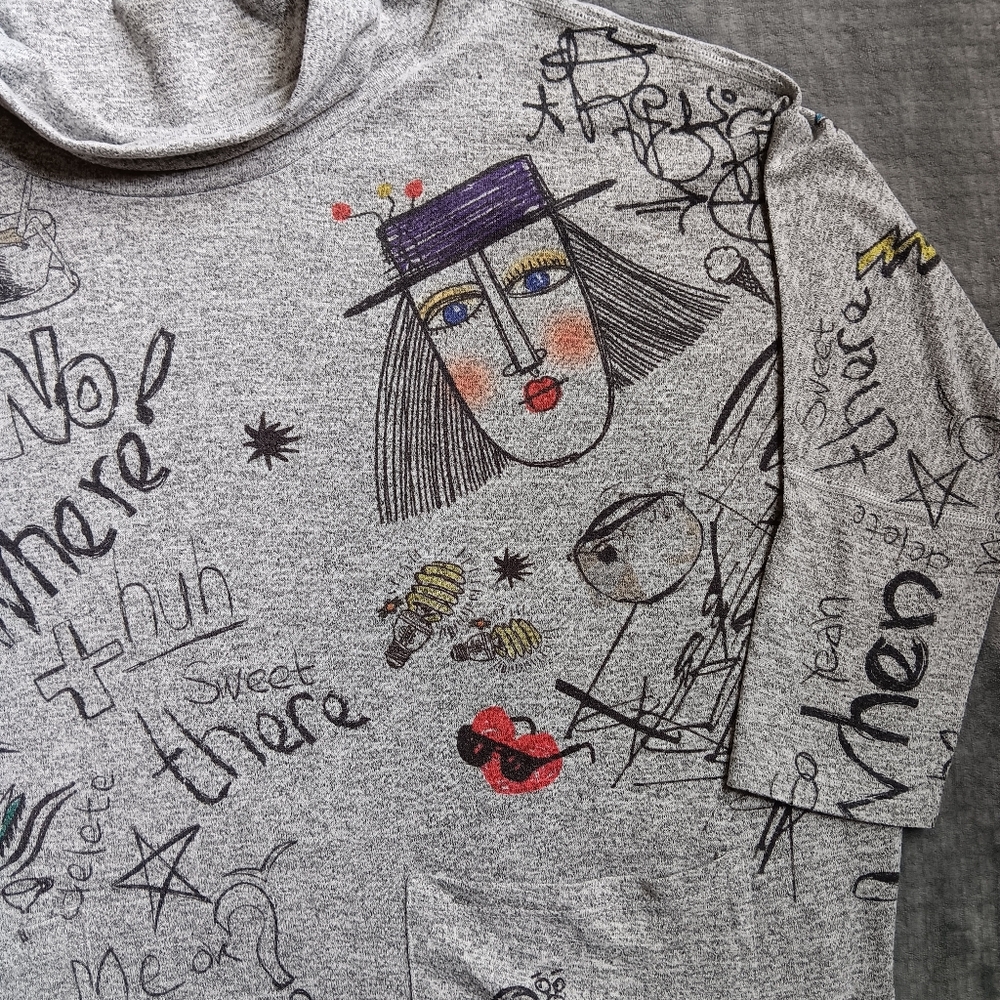 Artsy Creative Inoah Graphic Graffiti Turtleneck Illustrated Sweatshirt Small - Picture 12 of 14